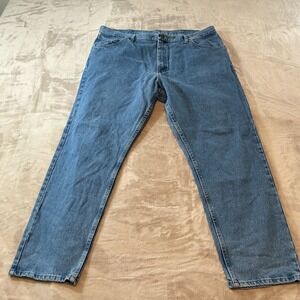 Rustler Mens Straight Leg Denim Jeans Medium Wash Workwear Blue 42x29